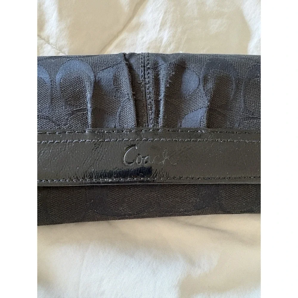 Coach Signature Zip Around Wallet Canvas Leather Trim